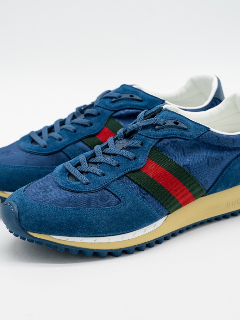 size 8G 8.5 US Gucci Re-Motion Blue Sneakers Suede Canvas Web